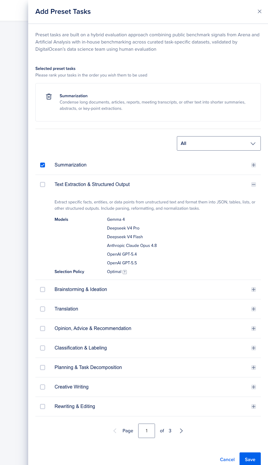 Add Preset Tasks modal