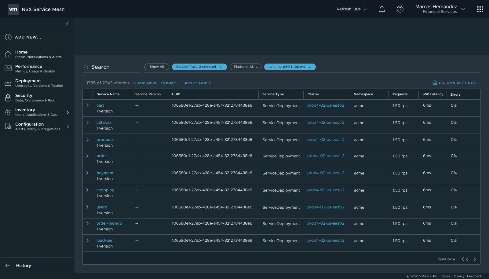 Datagrid with filters selected and active