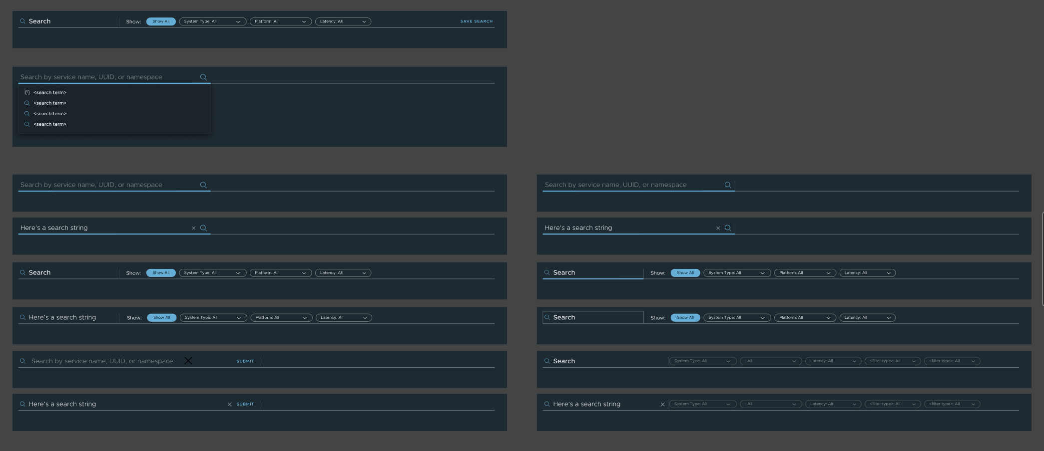 Search bar advanced variants