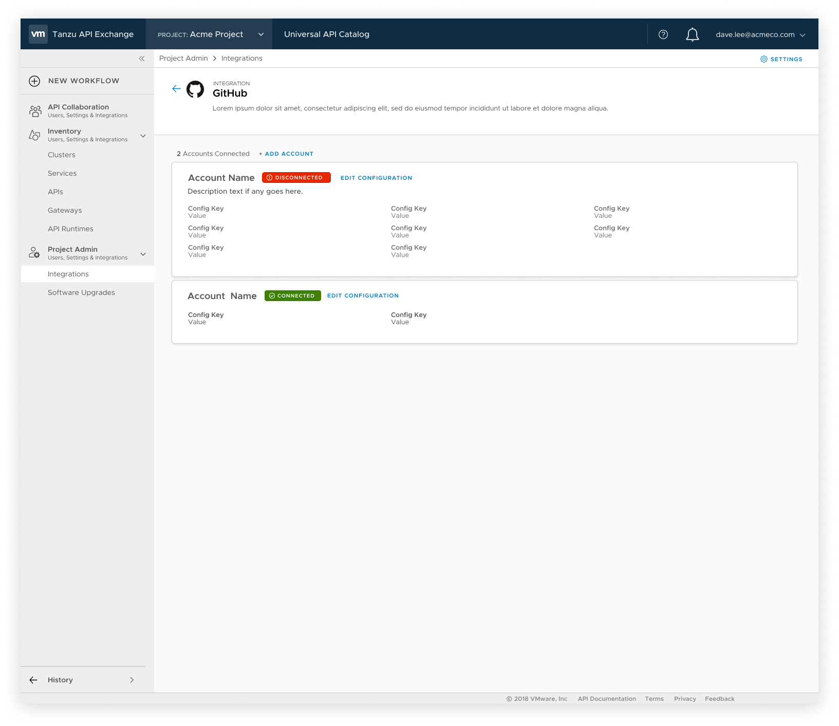 Integrations detail page showing connection status