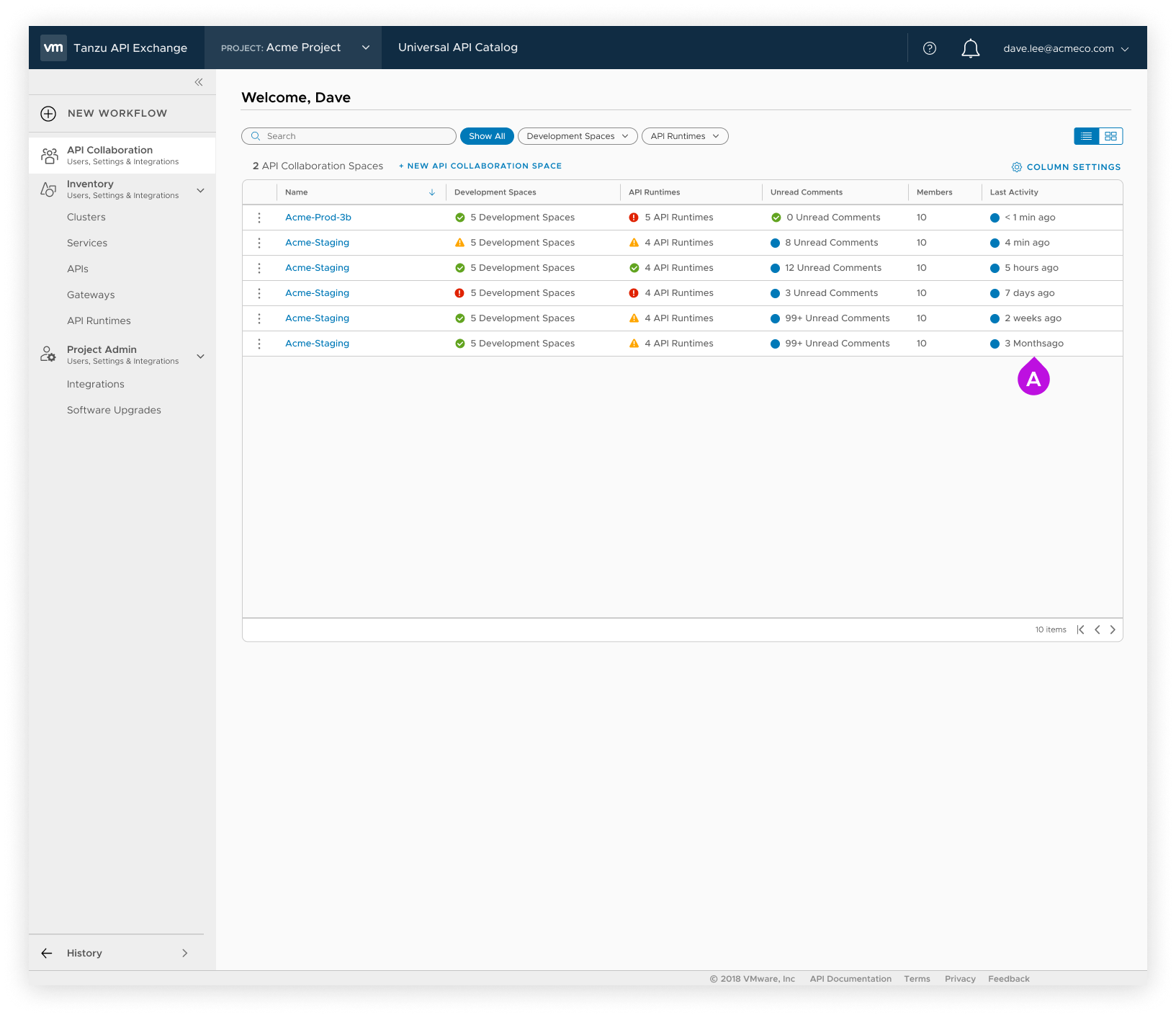 Project Landing Page list view