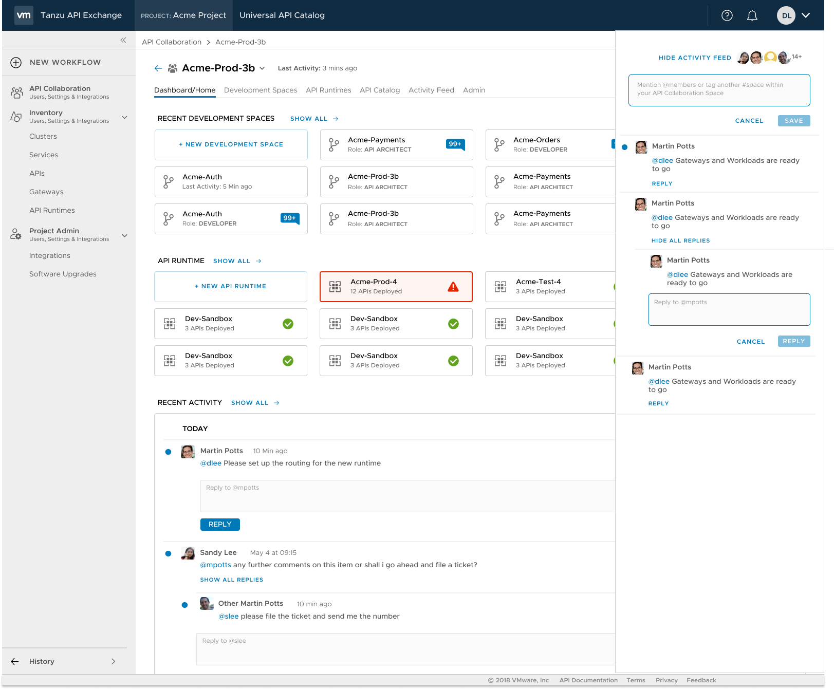 Activity Feed in the Collaboration Space pane