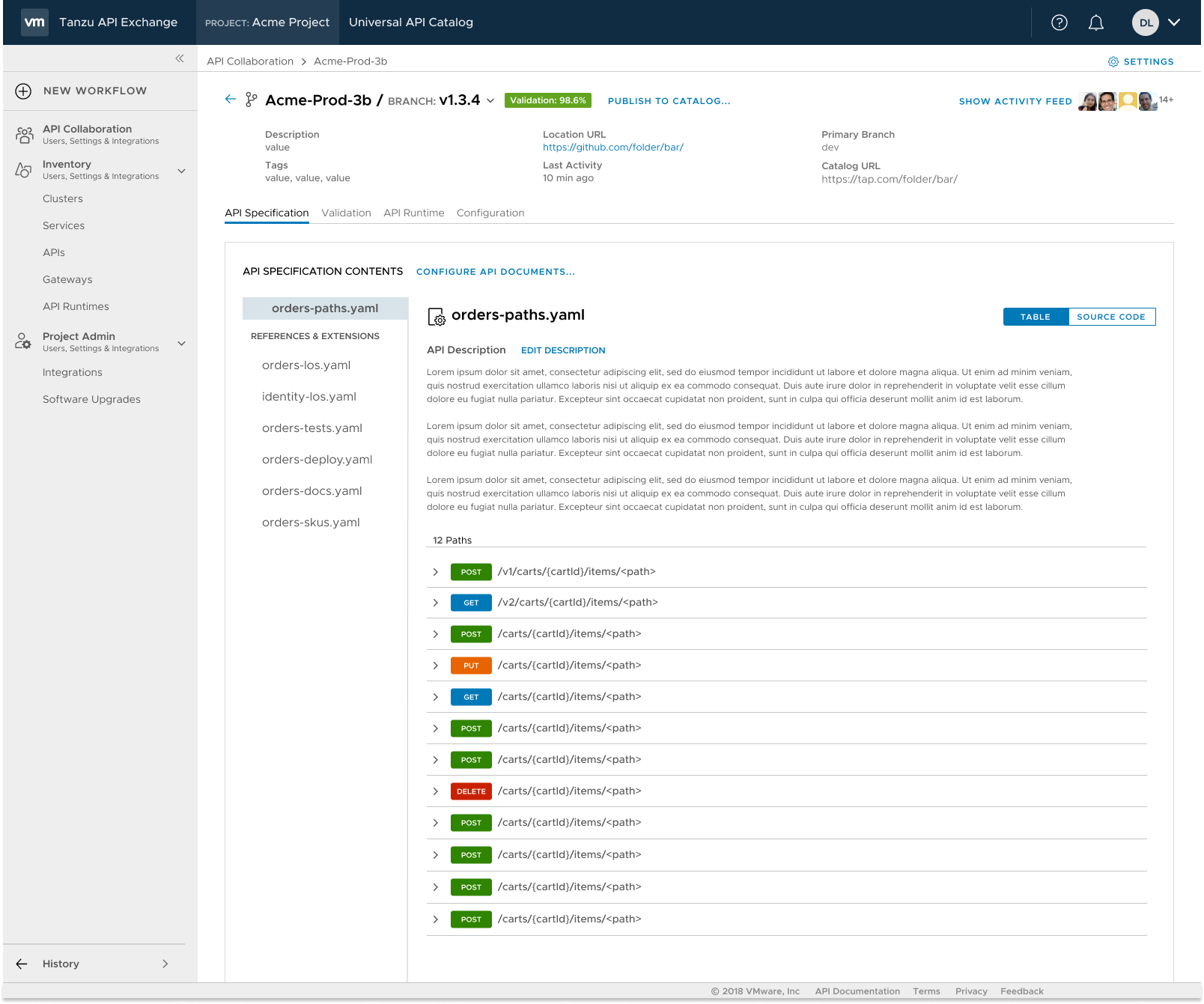 Dev Space API development detail view